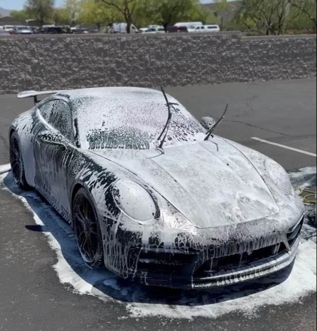 Porsche 911 GT3 covered in wash foam
